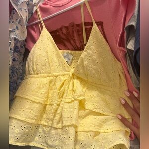 Hollister Yellow Eyelet Ruffle Top